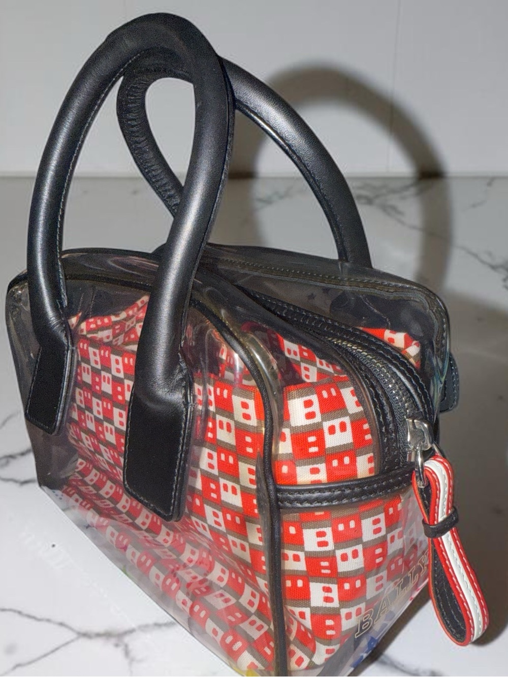 Vintage BALLY Clear PVC & Leather B-Logo Satchel Handbag Y2K - Picture 6 of 9